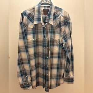 Roper Men's Western Plaid Shirt in Blue and Brown